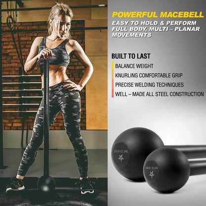 Steel Mace Bell for Strength Training, Support Full Body, Muscles, Shoulder, Grips & Forearms Workouts, Stretching 15 LB for Woman & Man